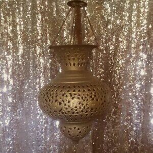 Vintage Pierced Brass Moroccan Persian Hanging Lamp Light Lantern